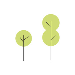 Tree icon. Two light green signs. Botanical concept. Simple design. Nature background. Vector illustration. Stock image.