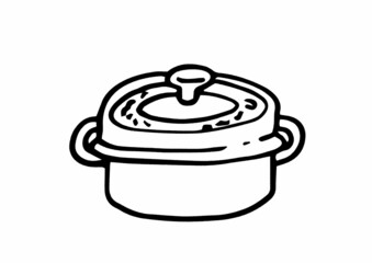 両手鍋の手書きイラストモノクロ