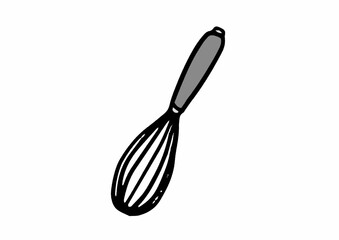 泡立て器の手描きイラストモノクロ