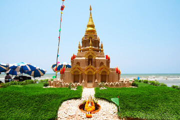 castle sand pagoda and naga was carefully built, and beautifully decorated in Songkran festival