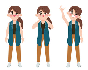 Set of woman gesture pose character.