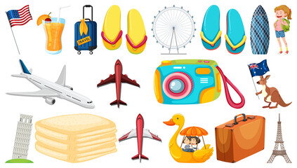 Set of summer vacation objects and elements