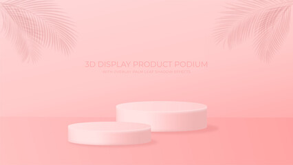 3D Display Product Podium Platform Decorated With Overlay Palm Leaf Shadow Effects. Suitable for Display Promotion Product Fashion, Cosmetic, Beauty, Women, etc. © hayioostd