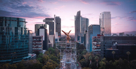 Fototapeta na wymiar Aerial photo of Reforma street in Mexico City at sunset