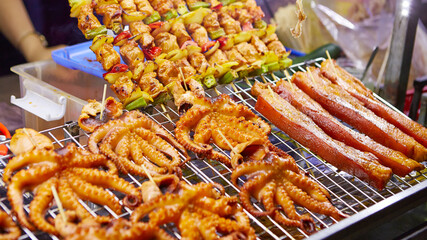 Barbecue food displayed in the Southeast Asian market