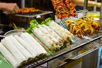 Food at a traditional night market in Southeast Asia