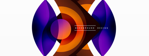 Abstract background with color geometric shapes. Beautiful minimal backdrop with round shapes circles and lines. Geometrical design. Vector illustration