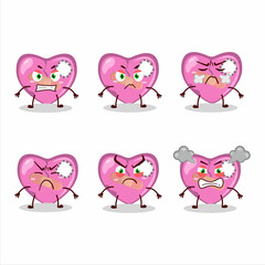 Pink broken heart love cartoon character with various angry expressions