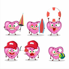 Happy Face pink broken heart love cartoon character playing on a beach