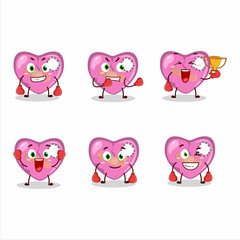 A sporty pink broken heart love boxing athlete cartoon mascot design