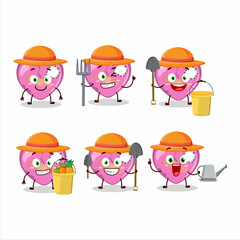 Farmer pink broken heart love cute mascot character with fork