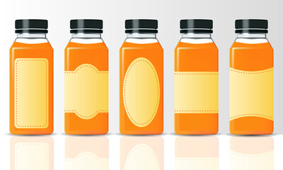orange juice bottle mockup with various sticker