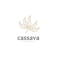 elegant gold cassava leaf premium logo with outline icon