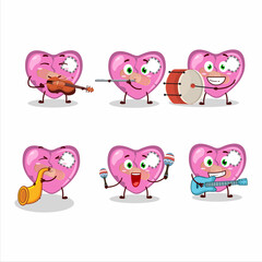 Cartoon character of pink broken heart love playing some musical instruments