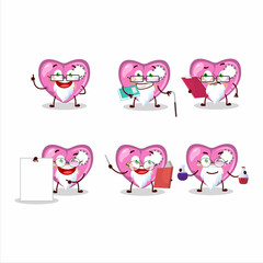 Professor pink broken heart love academic cartoon character working on laboratory