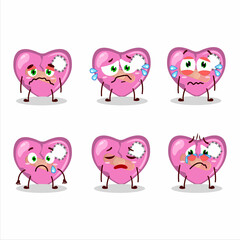 Pink broken heart love cartoon character with sad expression