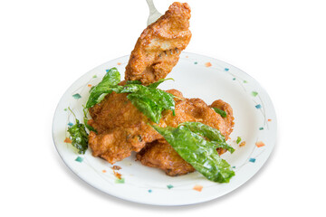 Die cut of Crispy Fish Cake on white isolated