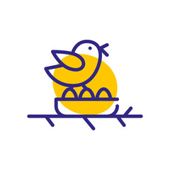 Bird at a nest with eggs. Pixel perfect editable stroke color icon