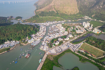 beautiful aerial view of the Tai O, old fishing village in Lantau Island