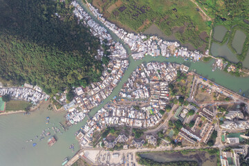 beautiful aerial view of the Tai O, old fishing village in Lantau Island