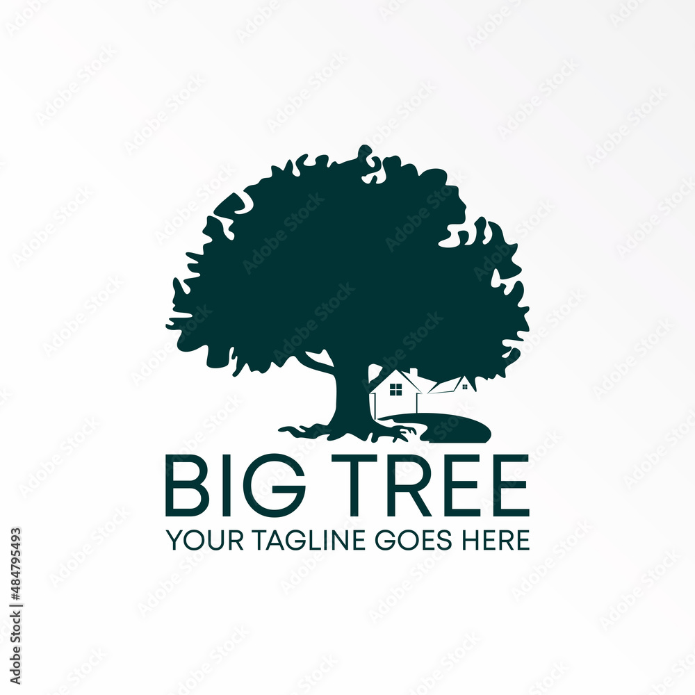 Poster big tree with house and road in below image graphic icon logo design abstract concept vector stock. 