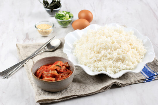 Ingredient Making Kimchi Fried Rice Bokkeumbap, Korean Traditional Rice Recipe
