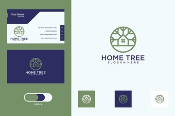 Fototapeta na wymiar home tree line art logo design