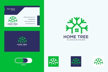 home tree line art logo design
