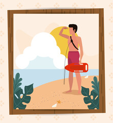 People in beach - Life guard poster illustration