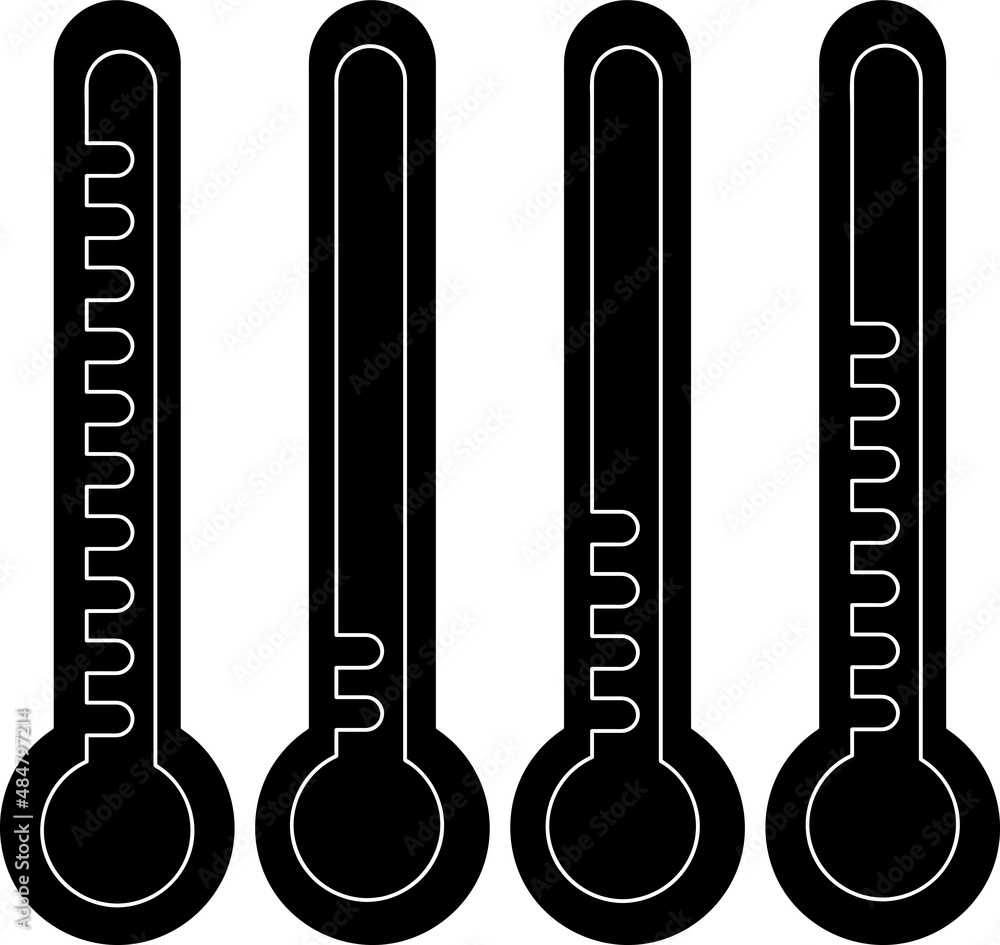 Poster thermometer with scale, cold and hot temperature indicator. thermometer black isolated vector icon s