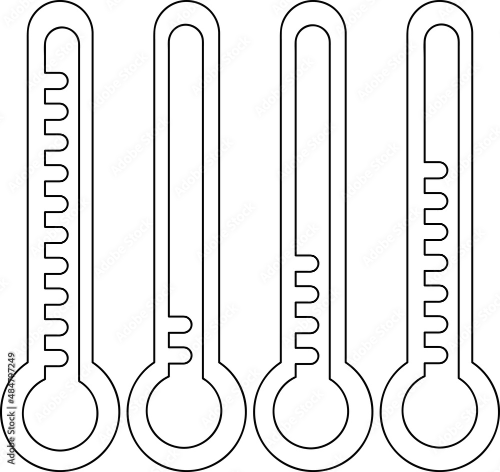 Poster thermometer with scale, cold and hot temperature indicator. thermometer black isolated vector icon s