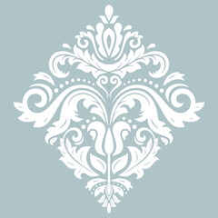 Oriental vector ornament with arabesques and floral elements. Traditional classic ornament with blue and white rhombus. Vintage pattern with arabesques