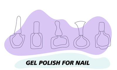 A set of jars for gel polish in lines. The silhouette of a nail polish jar. Objects and materials for a beauty and fashion salon. Vector illustration.
