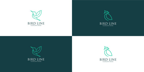 Set of bird logo template with line art style. creative abstract bird logo collection.