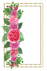 Gold frames with watercolor bouquets of flowers,peonies,poppies,orchids,roses, for Valentine's Day greeting cards, invitations,for design works,needlework and hobbies.