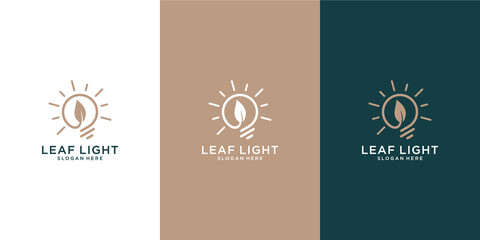 Fresh idea logo in simple and modern style with light bulb and leaf shape