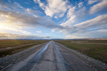 High altitude mountain landscape under blue sky