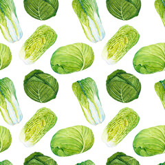 Watercolor hand drawn seamless vegetable pattern, isolated on white background.