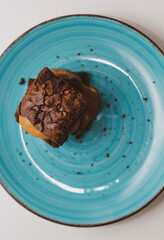 Brownie in a blue plate