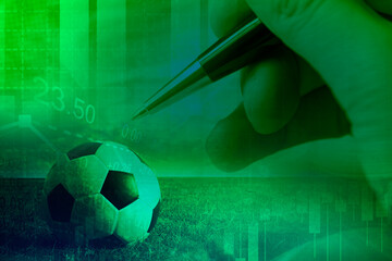 Football with football player hand to sign contract , soccer transfer player, sport news reporter