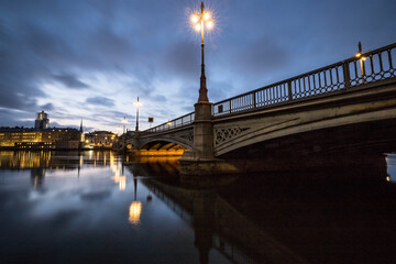 Stockholm, Sweden Feb 2, 2022 The Vasa bridge at dawn on a winter morning.