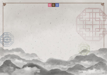 The background image of the smudging effect paint combined with traditional Korean patterns painted on Korean paper.