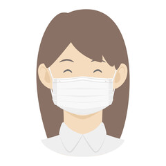 Vector illustration of smiling woman wearing medical face mask.