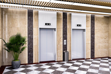 3D perspective Luxury modern style design elevator with corridor