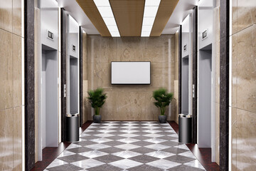 3D mock up billboard advertising near elevator with corridor - 484805435