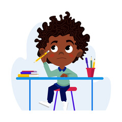Studying black boy vector illustration.