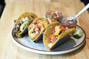 tacos with meat and vegetables - Mexican food style