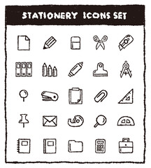 手描きの可愛い文具、事務用品アイコンセット