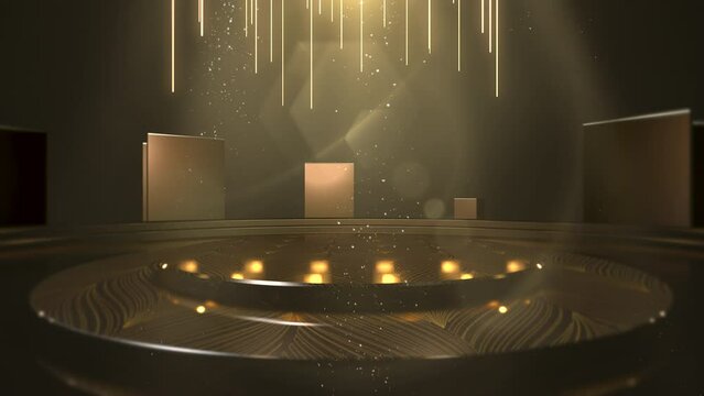 Gold lights and stage, motion abstract awards, futuristic and retro style background