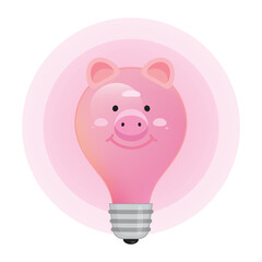 Pink Piggy Bank Light Bulb, vector illustration cartoon